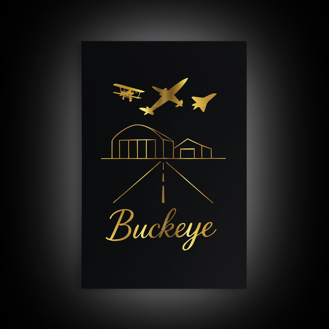 Buckeye Travel Poster, Framed Canvas Print, Dark Minimalist Wall Art, Buckeye City Art, Travel Art Print, Travel Poster Art, City Poster