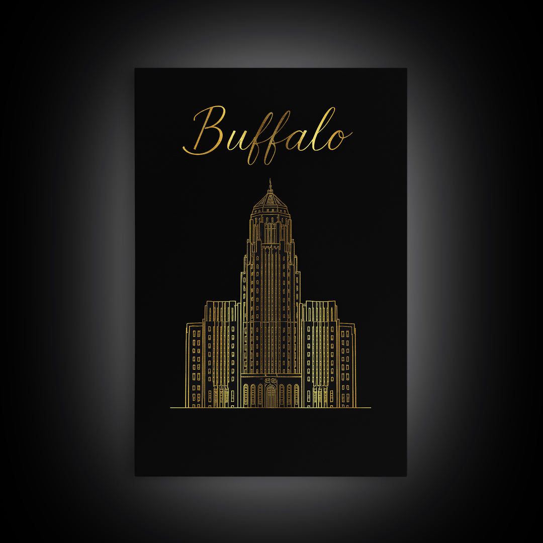 Buffalo New York Travel Poster, Framed Canvas Print, Dark Minimalist Wall Art, Buffalo Wall Art, Living Room Wall Art, Travel Art Print