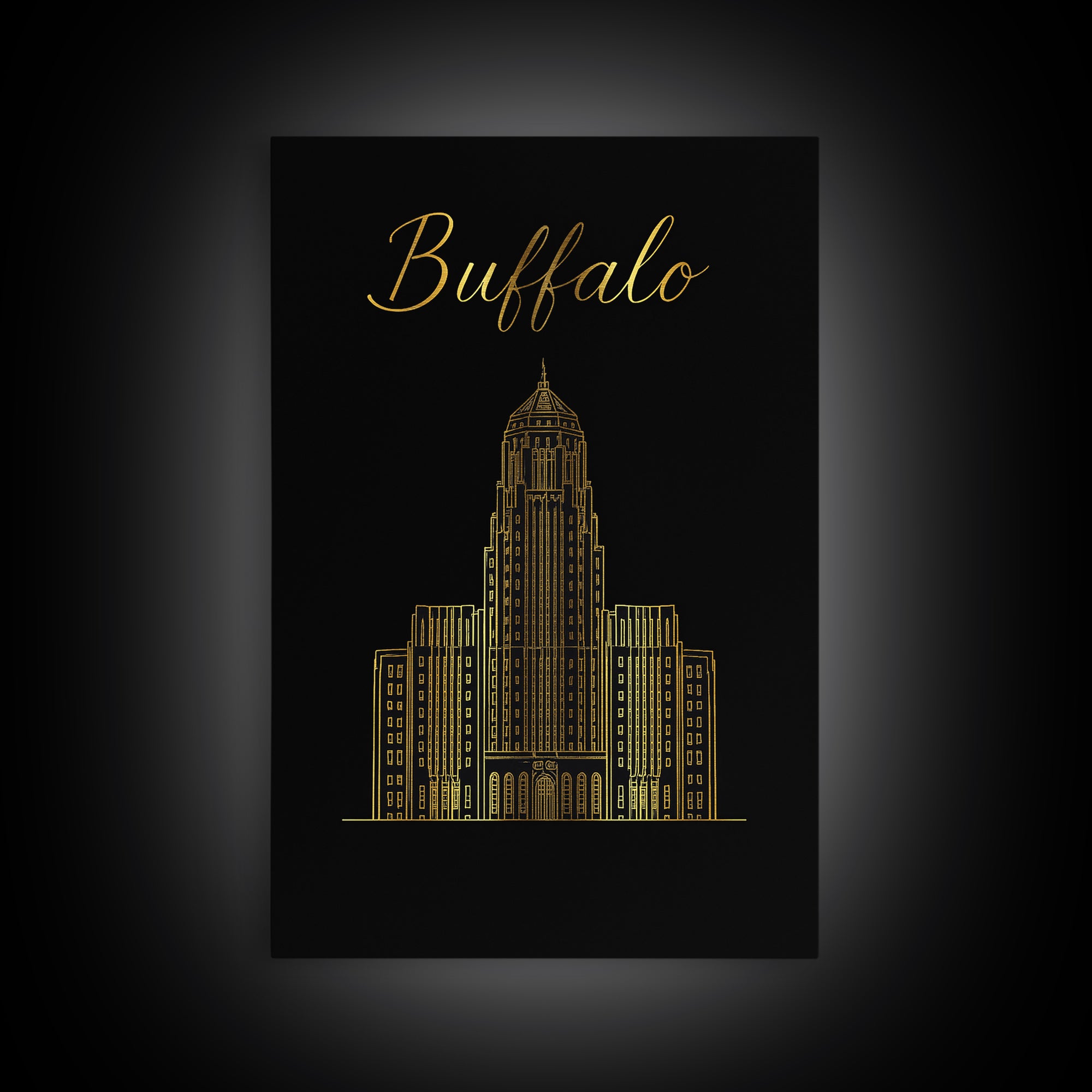 Buffalo New York Travel Poster, Framed Canvas Print, Dark Minimalist Wall Art, Buffalo Wall Art, Living Room Wall Art, Travel Art Print