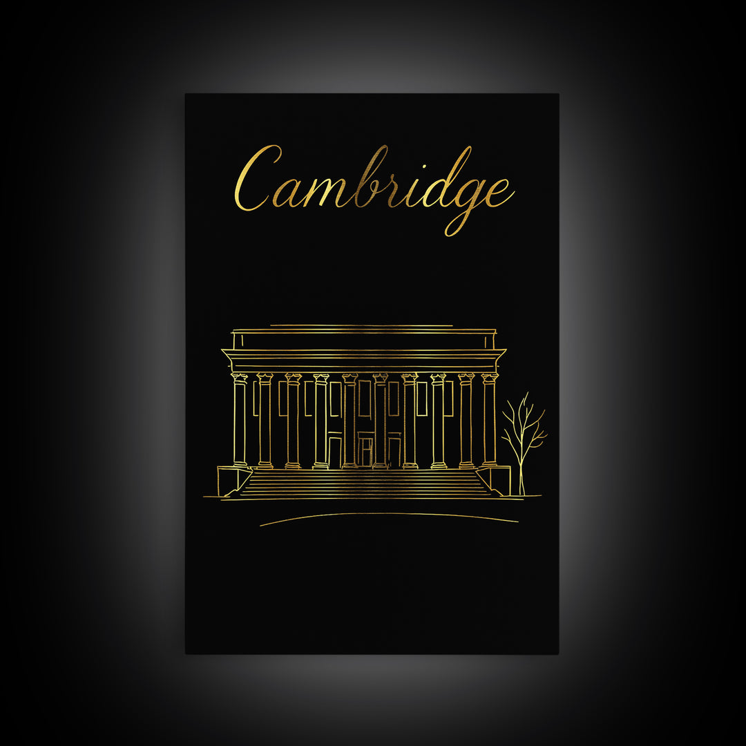 Cambridge Massachusetts Travel Poster, Canvas Print, Gold Outline Poster Art, Cambridge Wall Art, Travel Poster Set, Living Room Wall Art