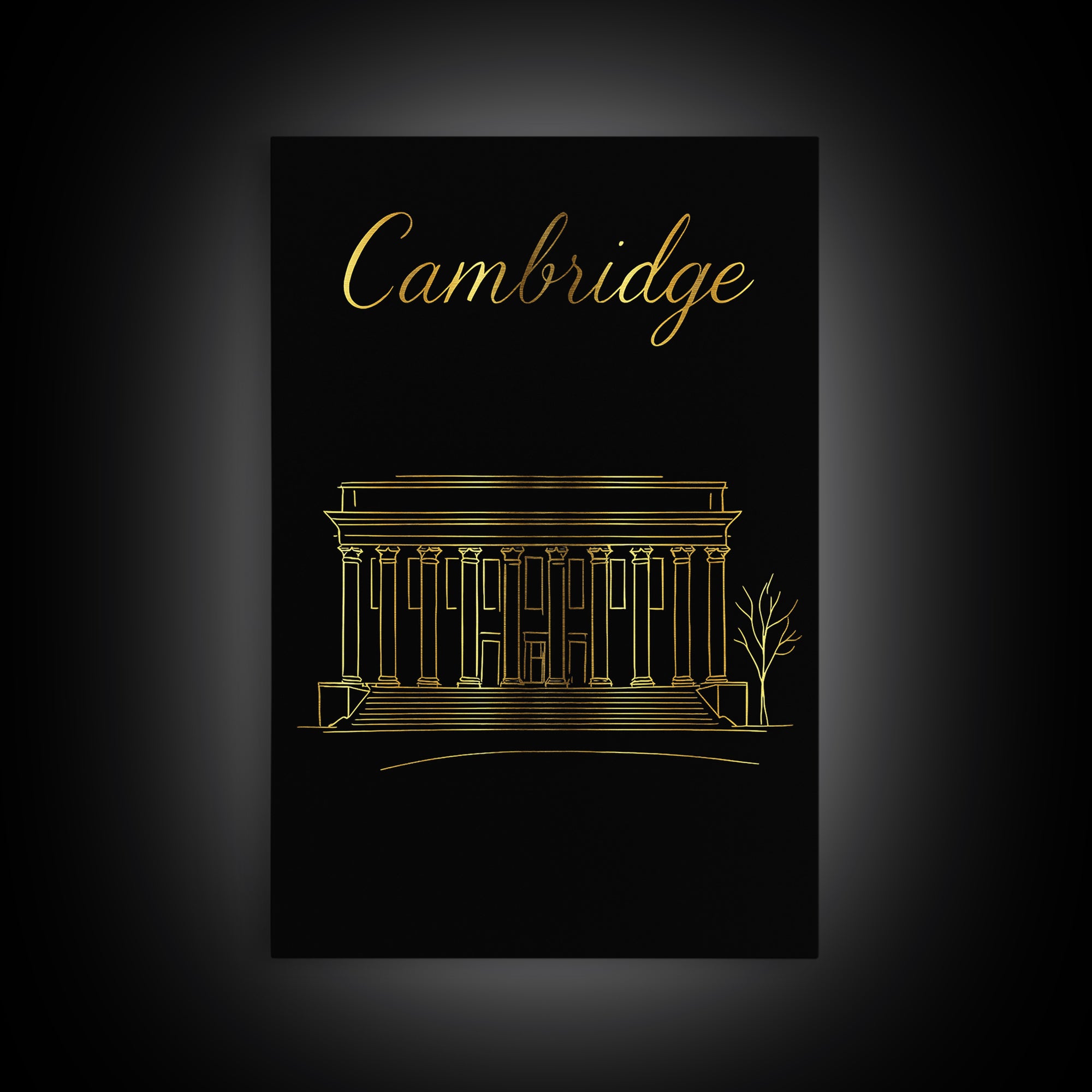 Cambridge Massachusetts Travel Poster, Canvas Print, Gold Outline Poster Art, Cambridge Wall Art, Travel Poster Set, Living Room Wall Art