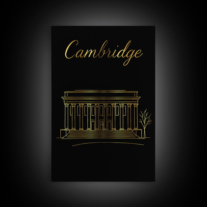 Cambridge Massachusetts Travel Poster, Canvas Print, Gold Outline Poster Art, Cambridge Wall Art, Travel Poster Set, Living Room Wall Art