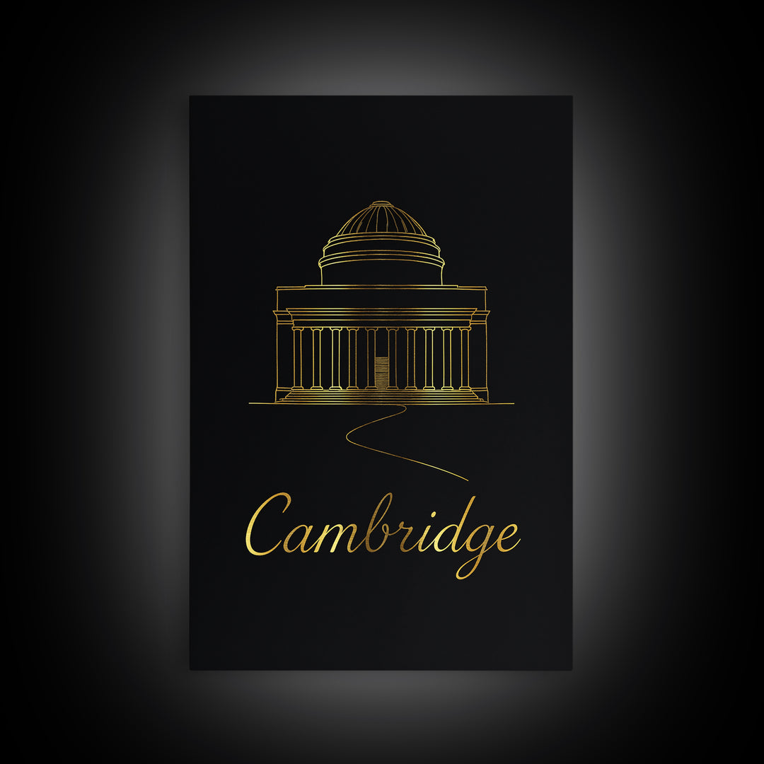 Cambridge Travel Poster, Canvas Print, Minimalist Gold Line Art, Cambridge City Art, Mid Century Wall Art, Home Office Decor, Art Print