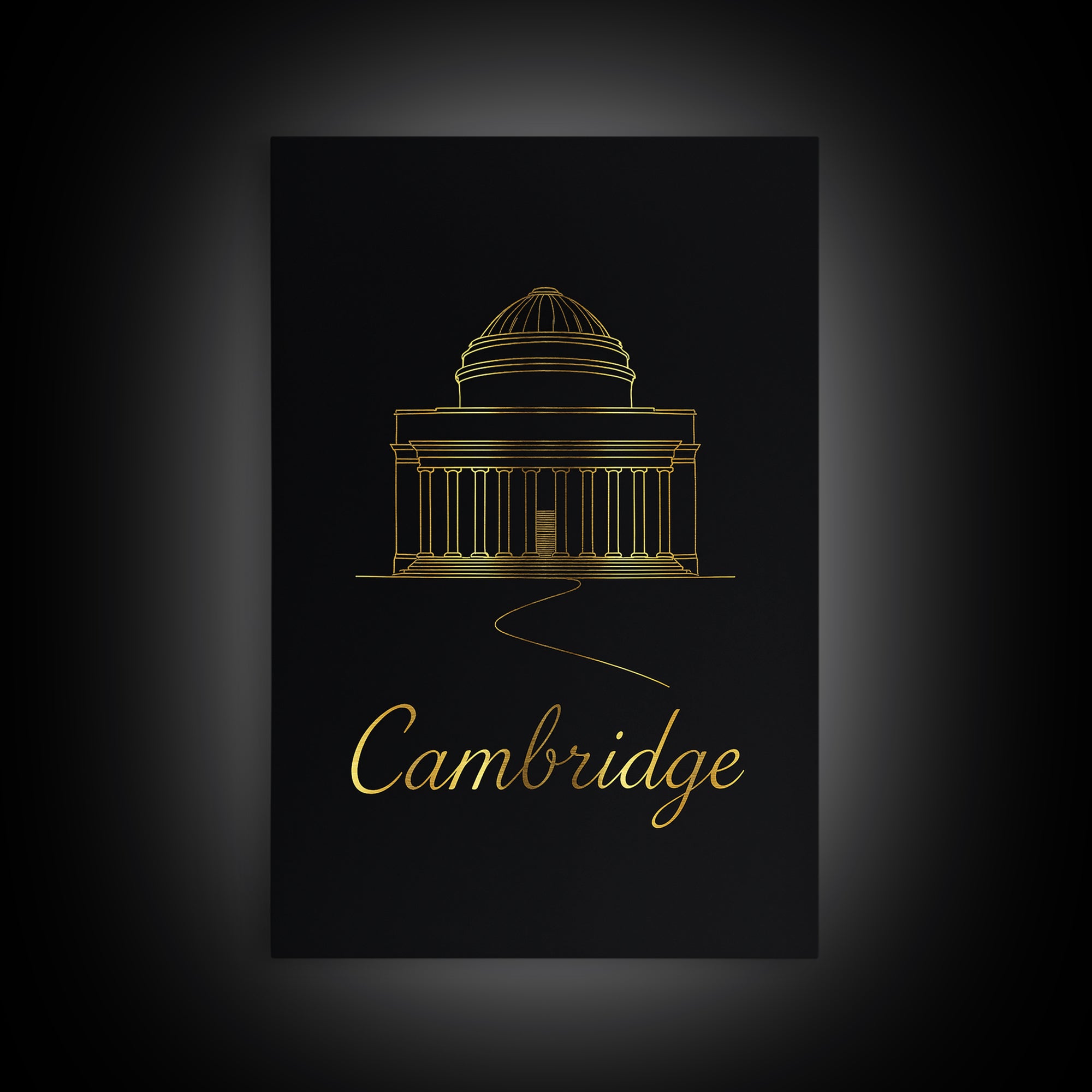 Cambridge Travel Poster, Canvas Print, Minimalist Gold Line Art, Cambridge City Art, Mid Century Wall Art, Home Office Decor, Art Print