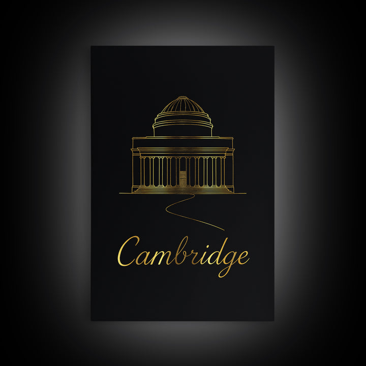 Cambridge Travel Poster, Canvas Print, Minimalist Gold Line Art, Cambridge City Art, Mid Century Wall Art, Home Office Decor, Art Print