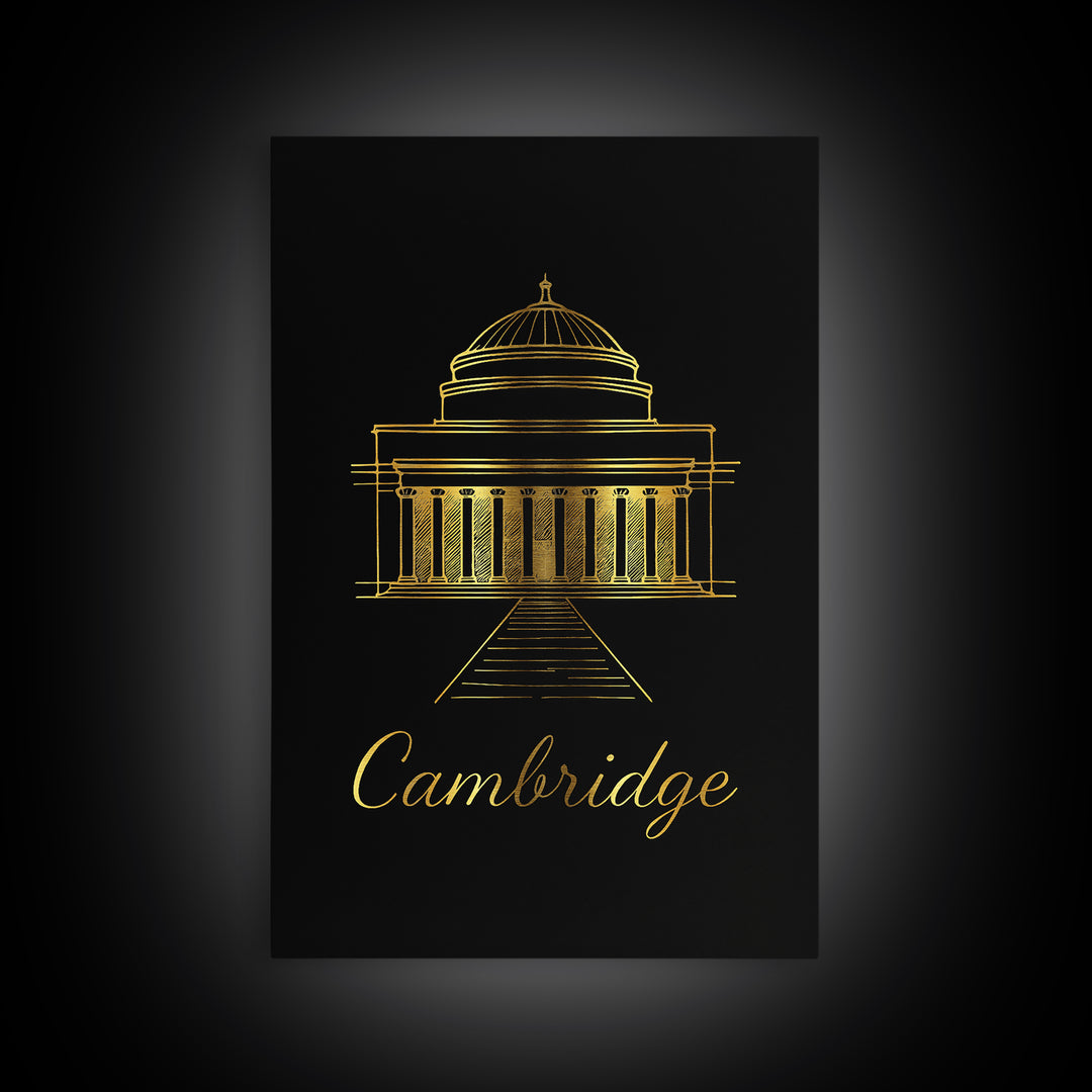 Cambridge Travel Poster, Canvas Print, Black Gold Minimalist Art, Cambridge Poster Print, Travel Poster Art, Gift For Travelers