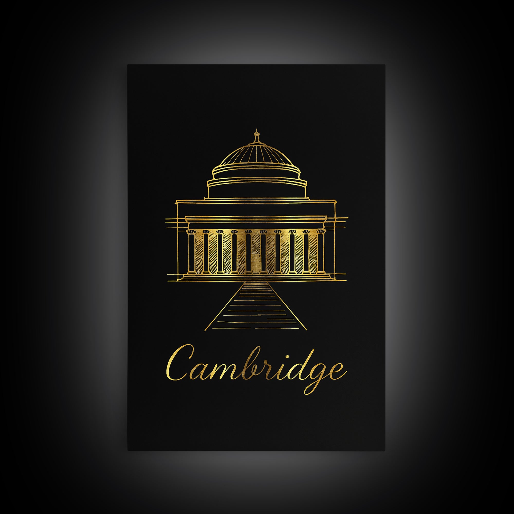 Cambridge Travel Poster, Canvas Print, Black Gold Minimalist Art, Cambridge Poster Print, Travel Poster Art, Gift For Travelers