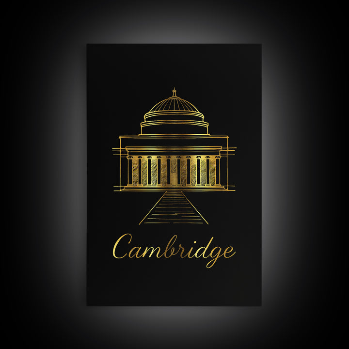 Cambridge Travel Poster, Canvas Print, Black Gold Minimalist Art, Cambridge Poster Print, Travel Poster Art, Gift For Travelers