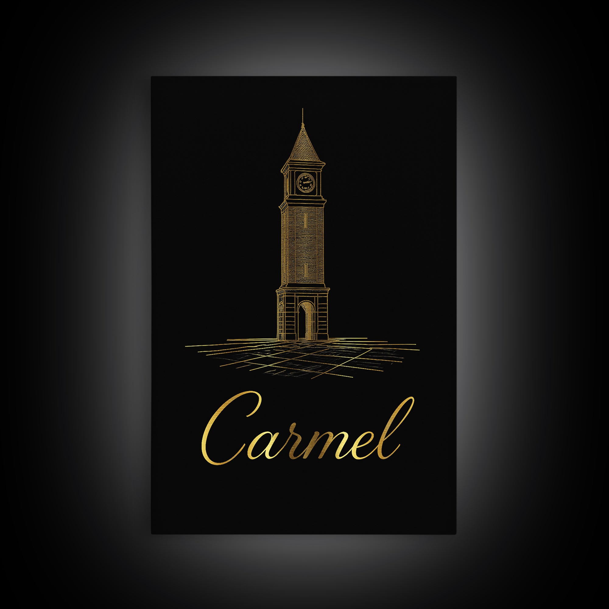 Carmel Travel Poster, Framed Canvas Print, Gold Outline Poster Art, Carmel Poster Print, Modern Wall Decor, Eclectic Wall Decor