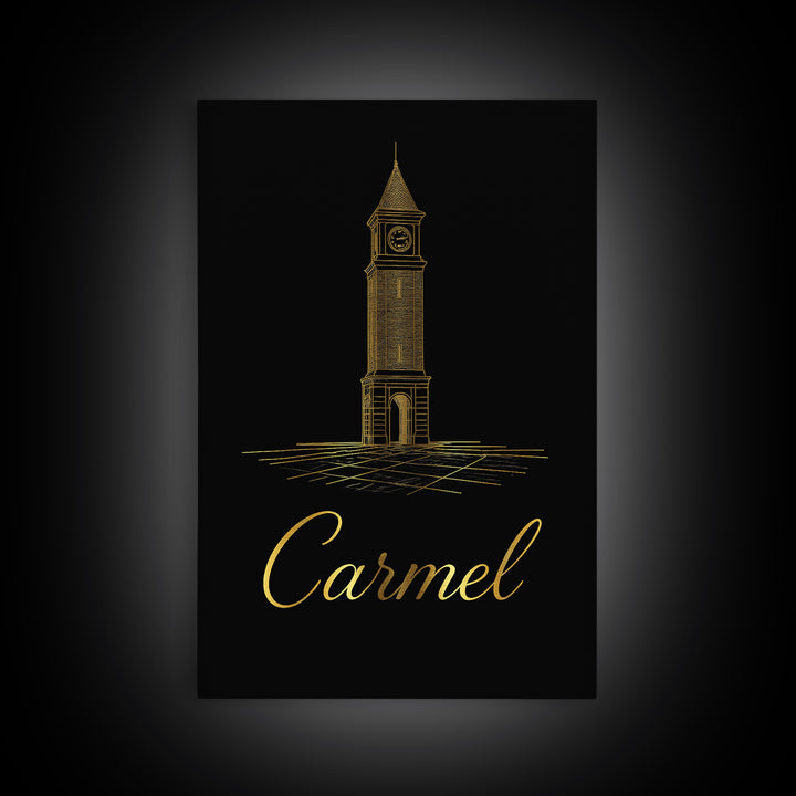 Carmel Travel Poster, Framed Canvas Print, Gold Outline Poster Art, Carmel Poster Print, Modern Wall Decor, Eclectic Wall Decor