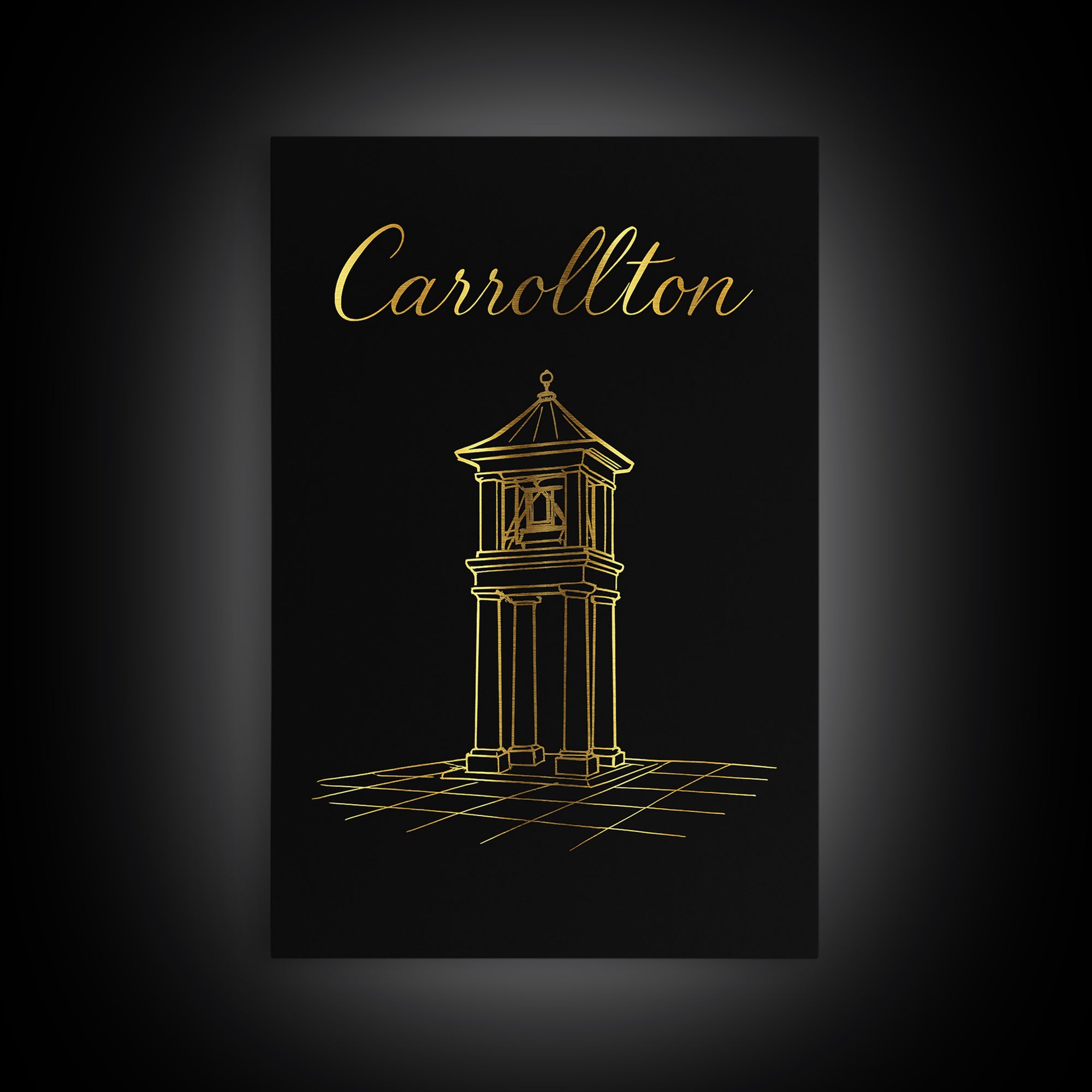 Carrollton Travel Poster, Framed Canvas Print, Gold Outline Poster Art, Carrollton City Art, Vintage Travel Print, City Art Print