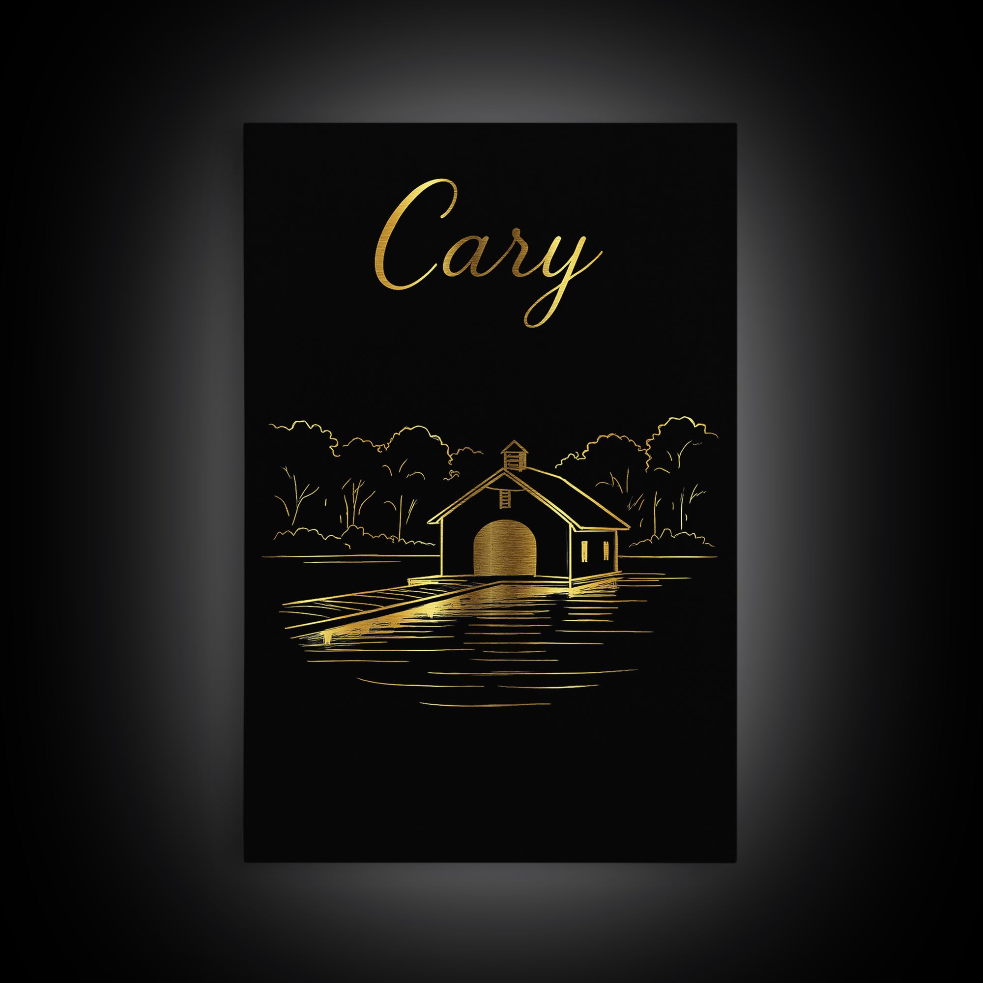 Cary North Carolina Travel Poster, Canvas Print, Gold Outline Poster Art, Cary Wall Art, Vintage City Poster, Skyline Art, Vintage City Art