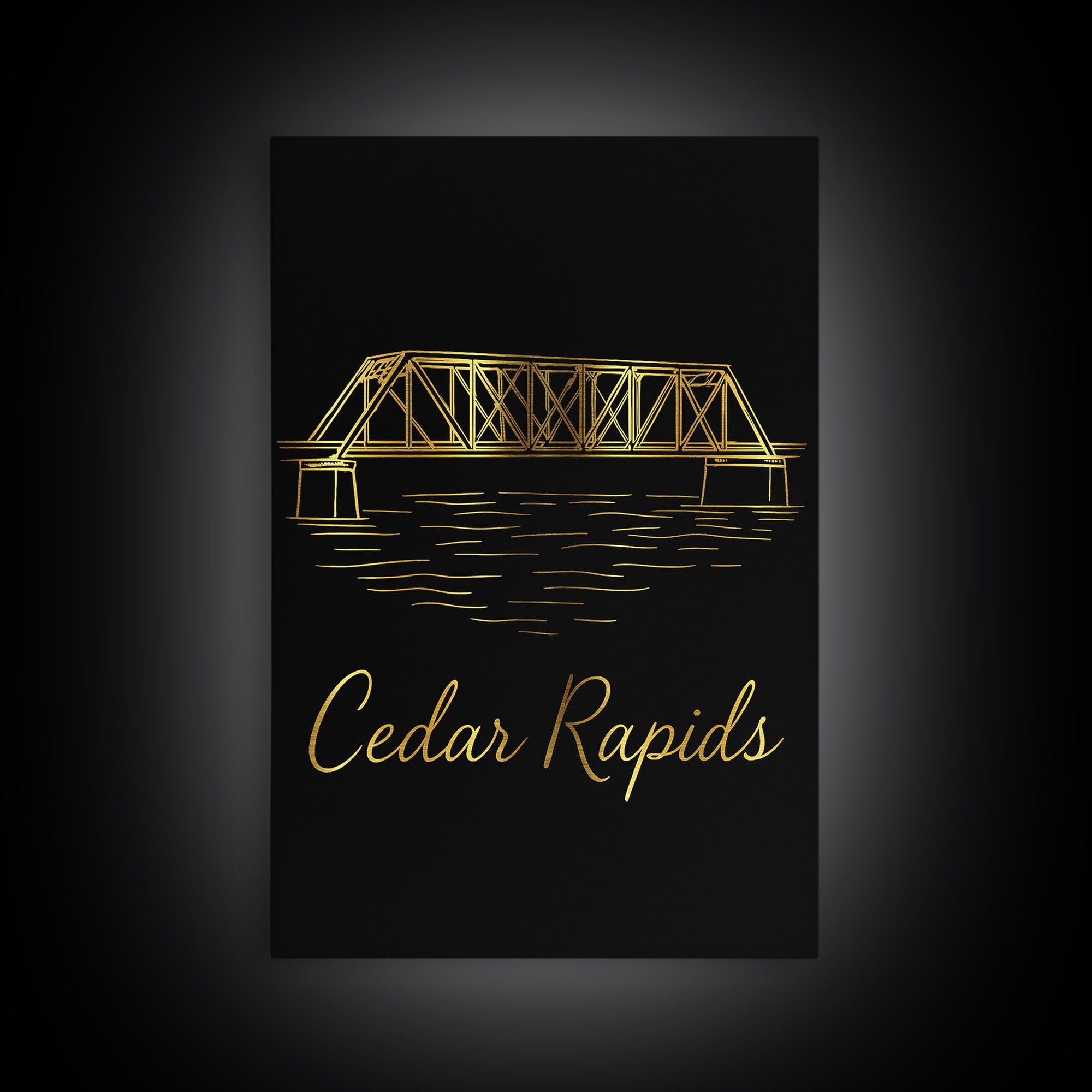 Cedar Rapids Iowa Travel Poster, Canvas Print, Gold Outline Poster Art, Cedar Rapids Wall Art, Gift For Travelers, Wanderlust Decor