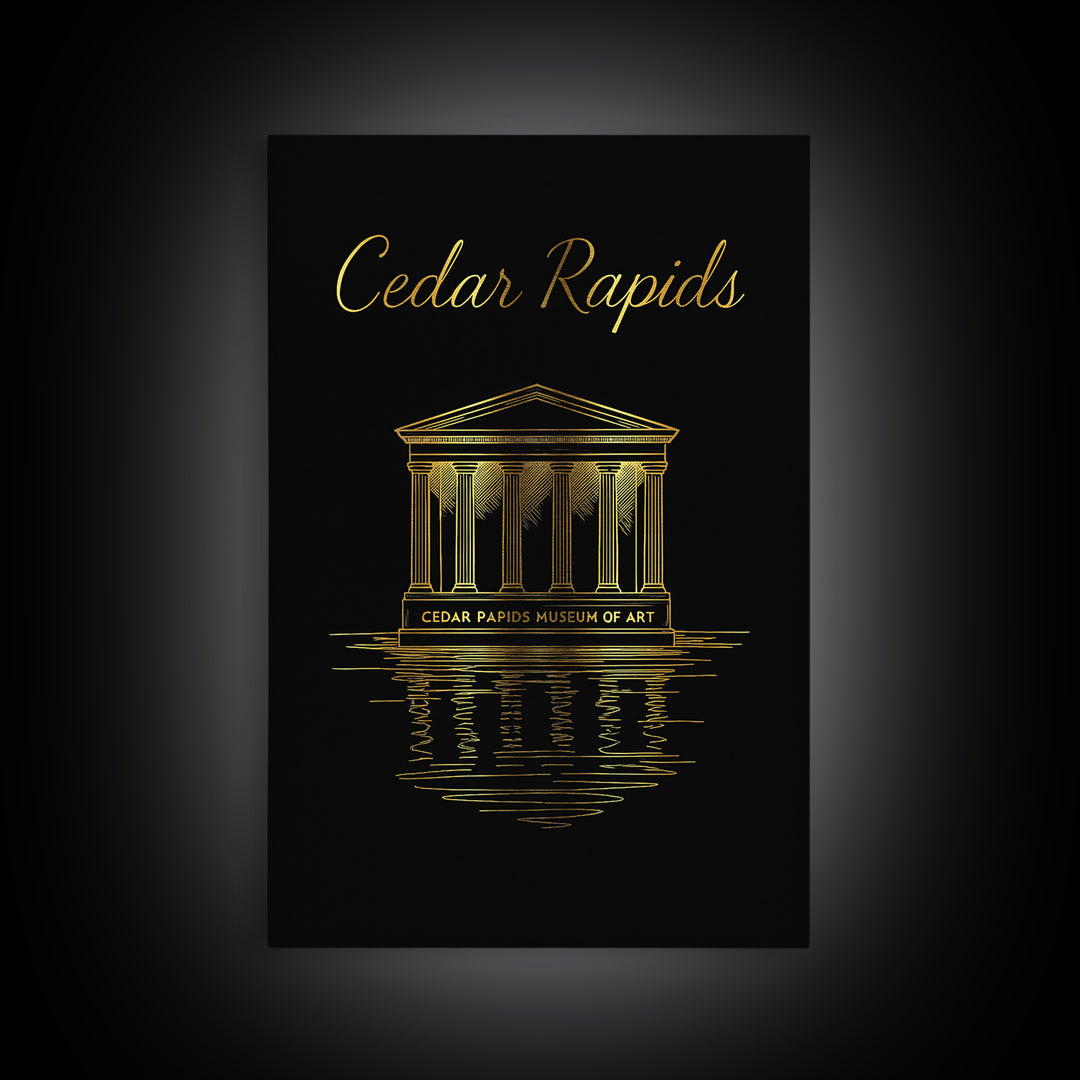 Cedar Rapids Travel Poster, Canvas Print, Gold Outline Poster Art, Cedar Rapids Art Print, Vintage Travel Print, City Travel Prints