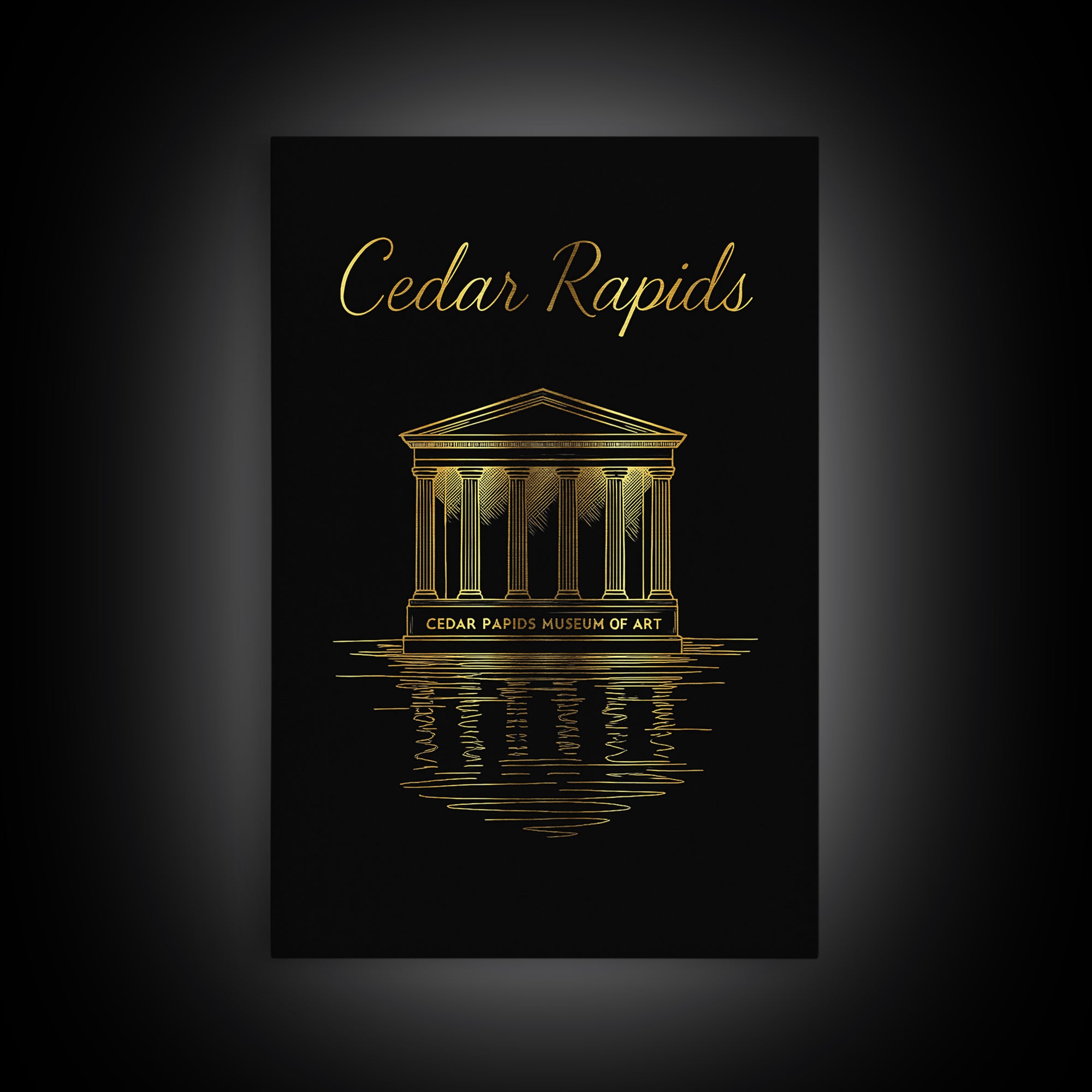 Cedar Rapids Travel Poster, Canvas Print, Gold Outline Poster Art, Cedar Rapids Art Print, Vintage Travel Print, City Travel Prints