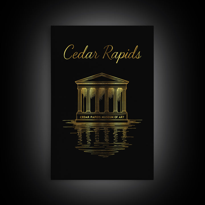 Cedar Rapids Travel Poster, Canvas Print, Gold Outline Poster Art, Cedar Rapids Art Print, Vintage Travel Print, City Travel Prints