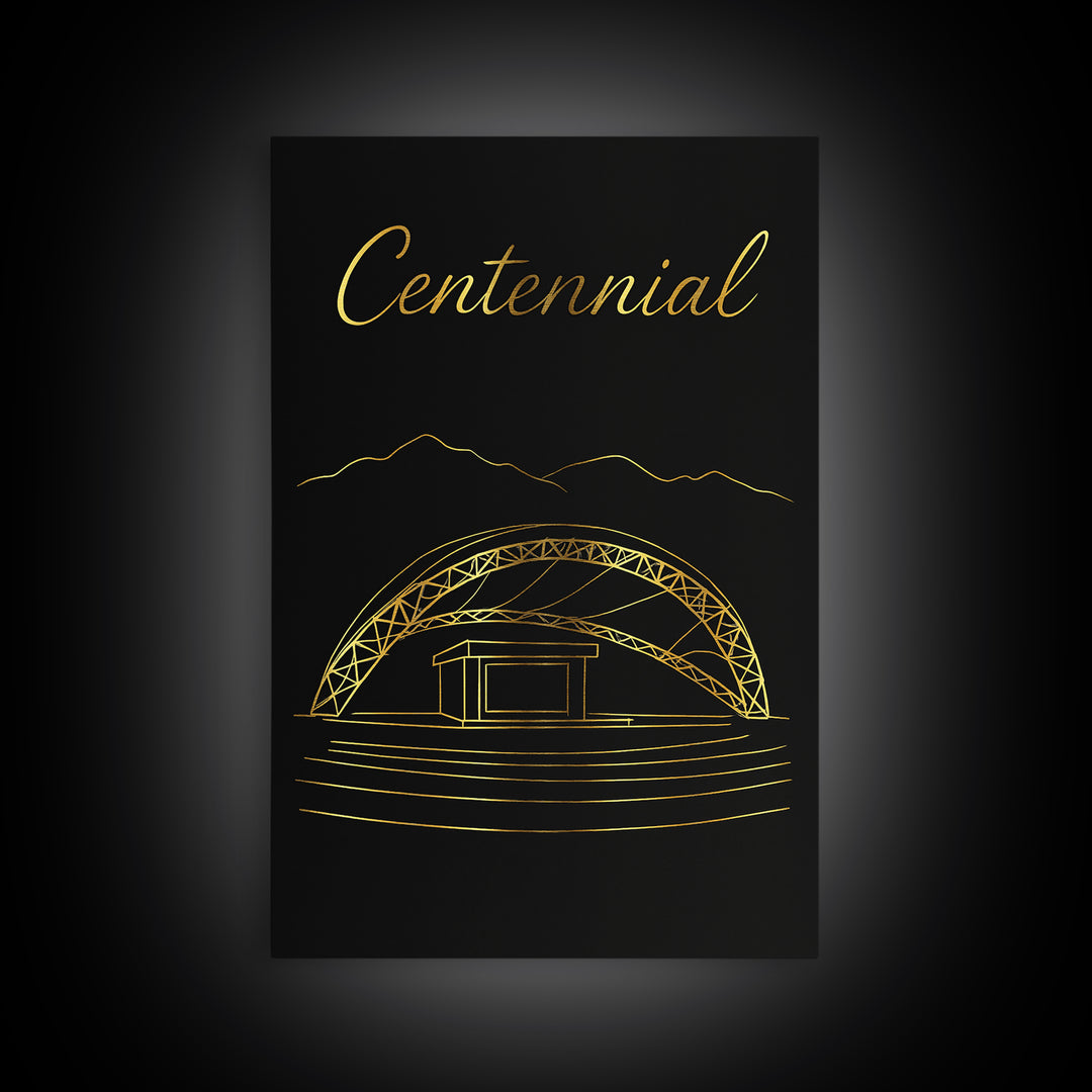 Centennial Colorado Travel Poster, Canvas Print, Gold Outline Poster Art, Centennial Poster Print, Mid Century Wall Art, City Illustration