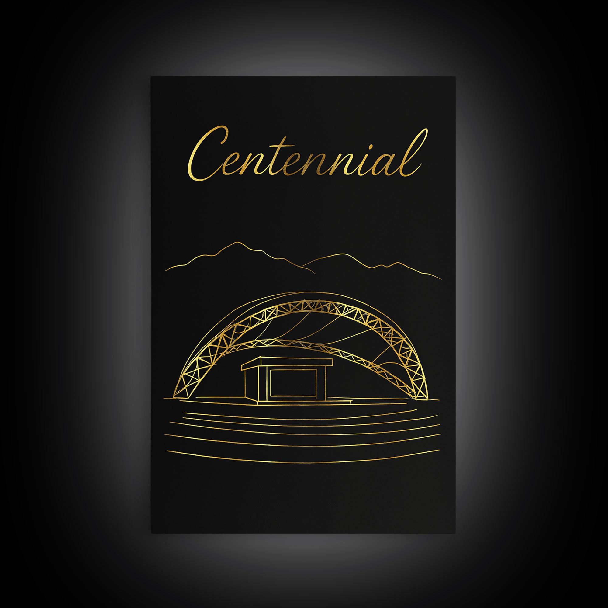 Centennial Colorado Travel Poster, Canvas Print, Gold Outline Poster Art, Centennial Poster Print, Mid Century Wall Art, City Illustration