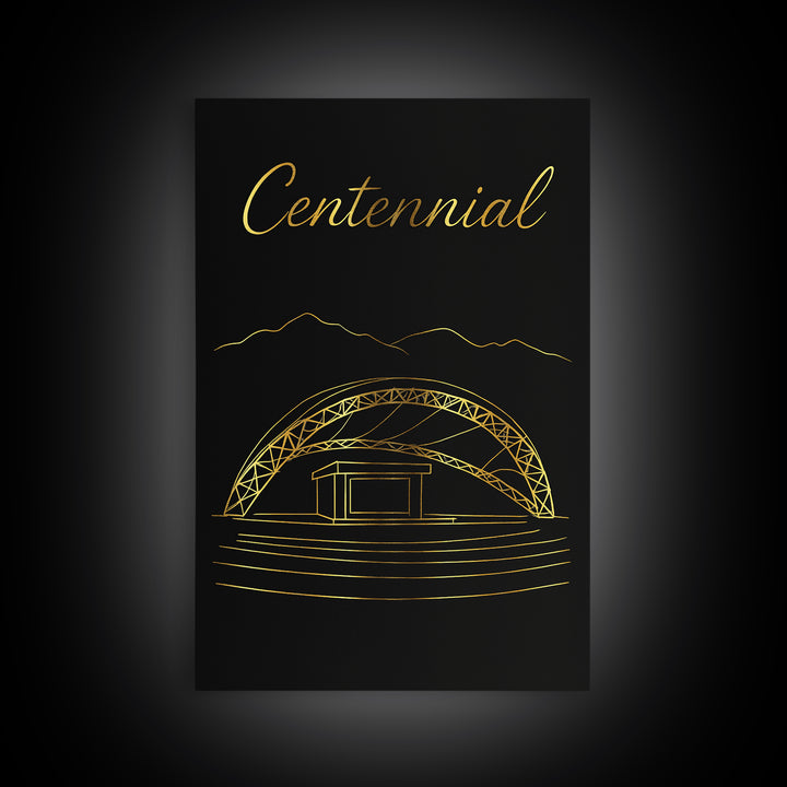 Centennial Colorado Travel Poster, Canvas Print, Gold Outline Poster Art, Centennial Poster Print, Mid Century Wall Art, City Illustration