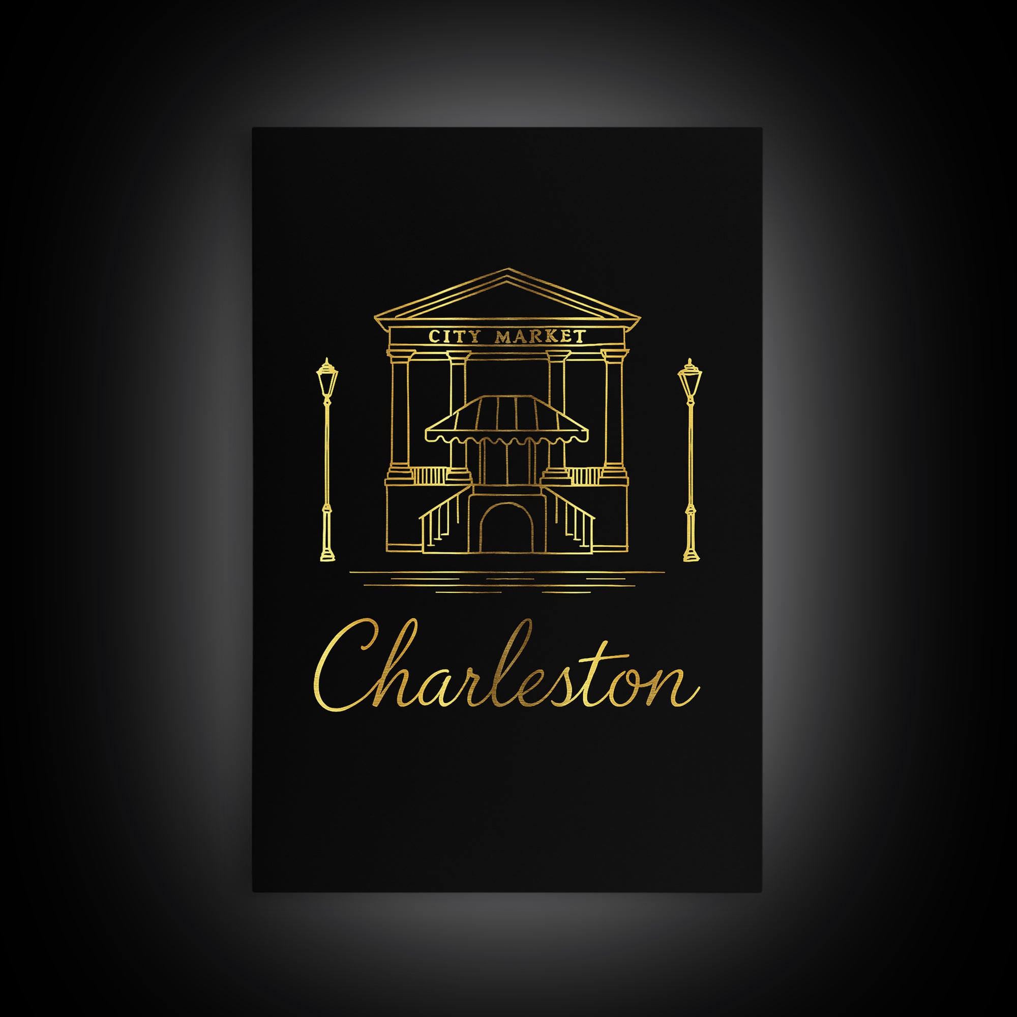 Charleston South Carolina Travel Poster, Canvas Print, Black Gold Minimalist Art, Charleston Wall Art, Vintage Travel Art, Travel Print