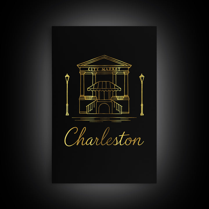 Charleston South Carolina Travel Poster, Canvas Print, Black Gold Minimalist Art, Charleston Wall Art, Vintage Travel Art, Travel Print