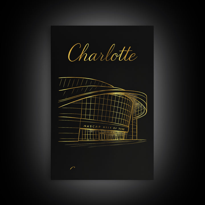 Charlotte North Carolina Travel Poster, Canvas Print, Black Gold Minimalist Art, Charlotte City Art, Fine Art Print, Home Office Decor