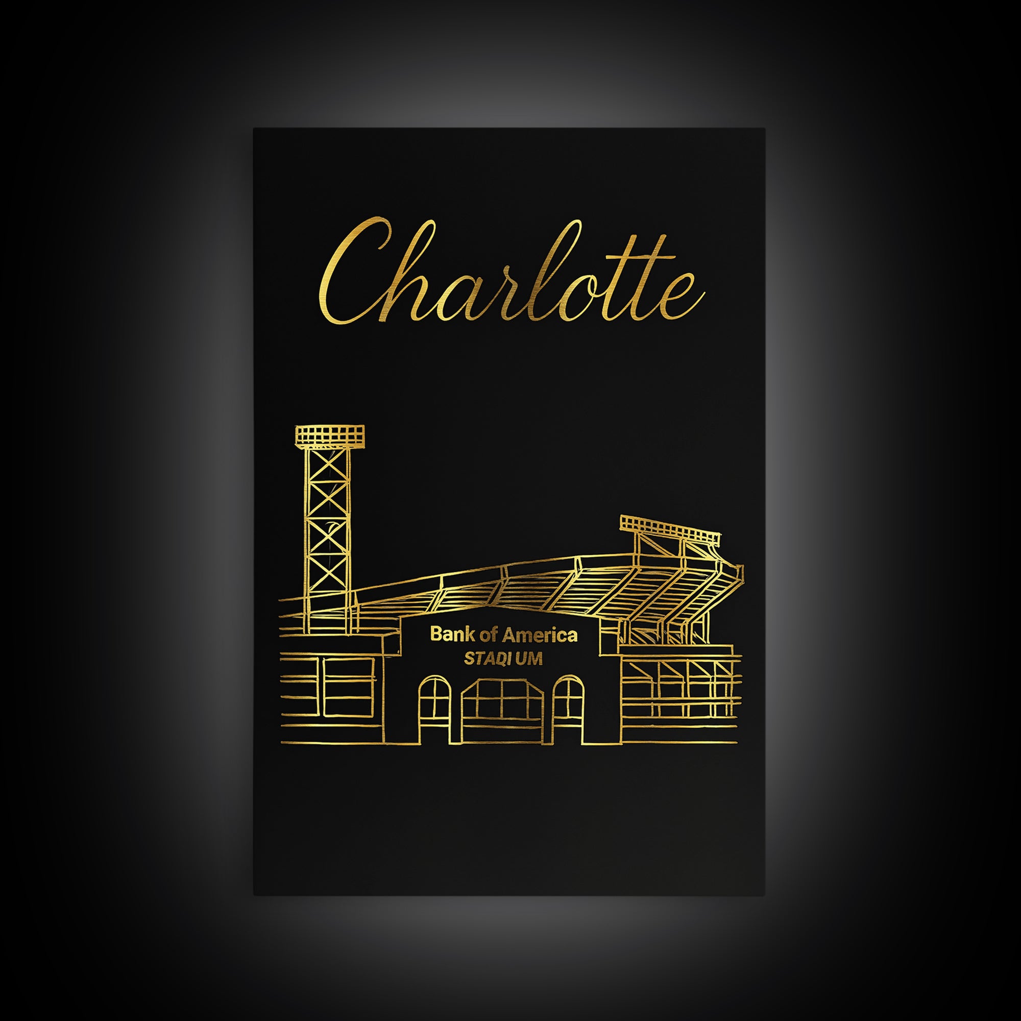 Charlotte Travel Poster, Framed Canvas Print, Dark Minimalist Wall Art, Charlotte Poster Print, City Illustration, Vintage Travel Print