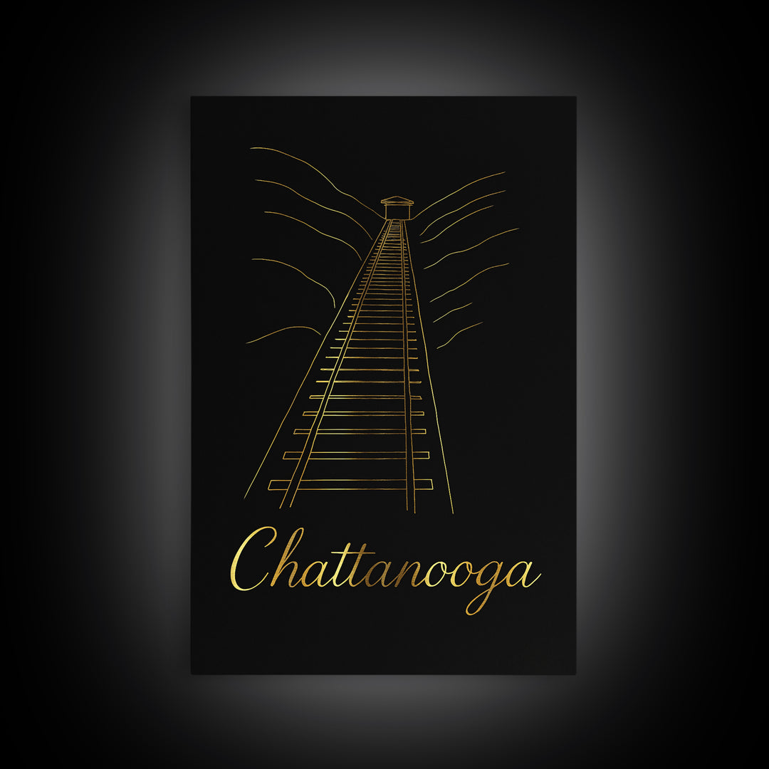 Chattanooga Travel Poster, Canvas Print, Gold Outline Poster Art, Chattanooga Travel Art, City Illustration, Gift For Travelers