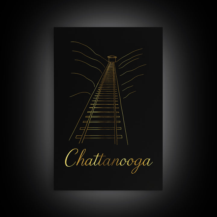 Chattanooga Travel Poster, Canvas Print, Gold Outline Poster Art, Chattanooga Travel Art, City Illustration, Gift For Travelers