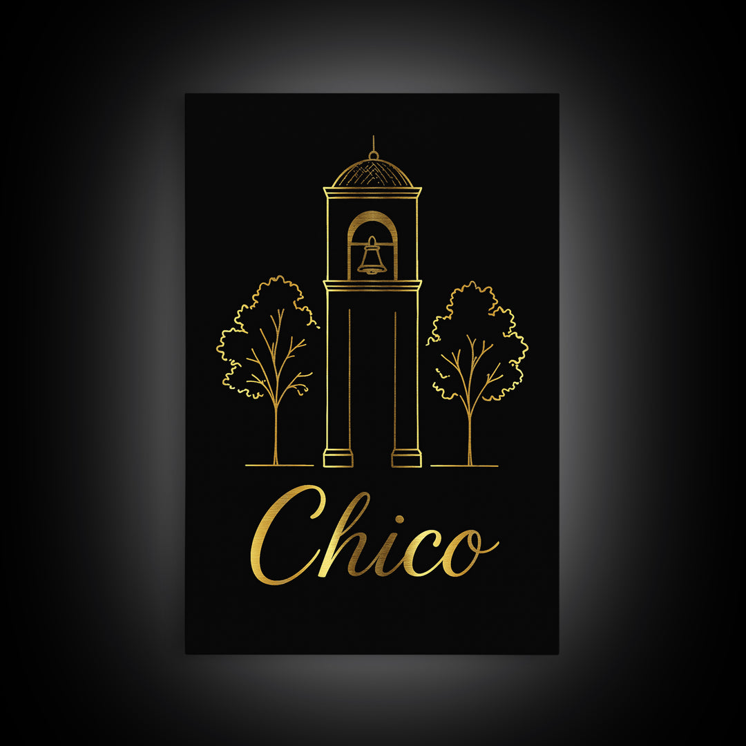 Chico Travel Poster, Framed Canvas Print, Dark Minimalist Wall Art, Chico Poster Print, City Art Print, Living Room Wall Art, Home Decor