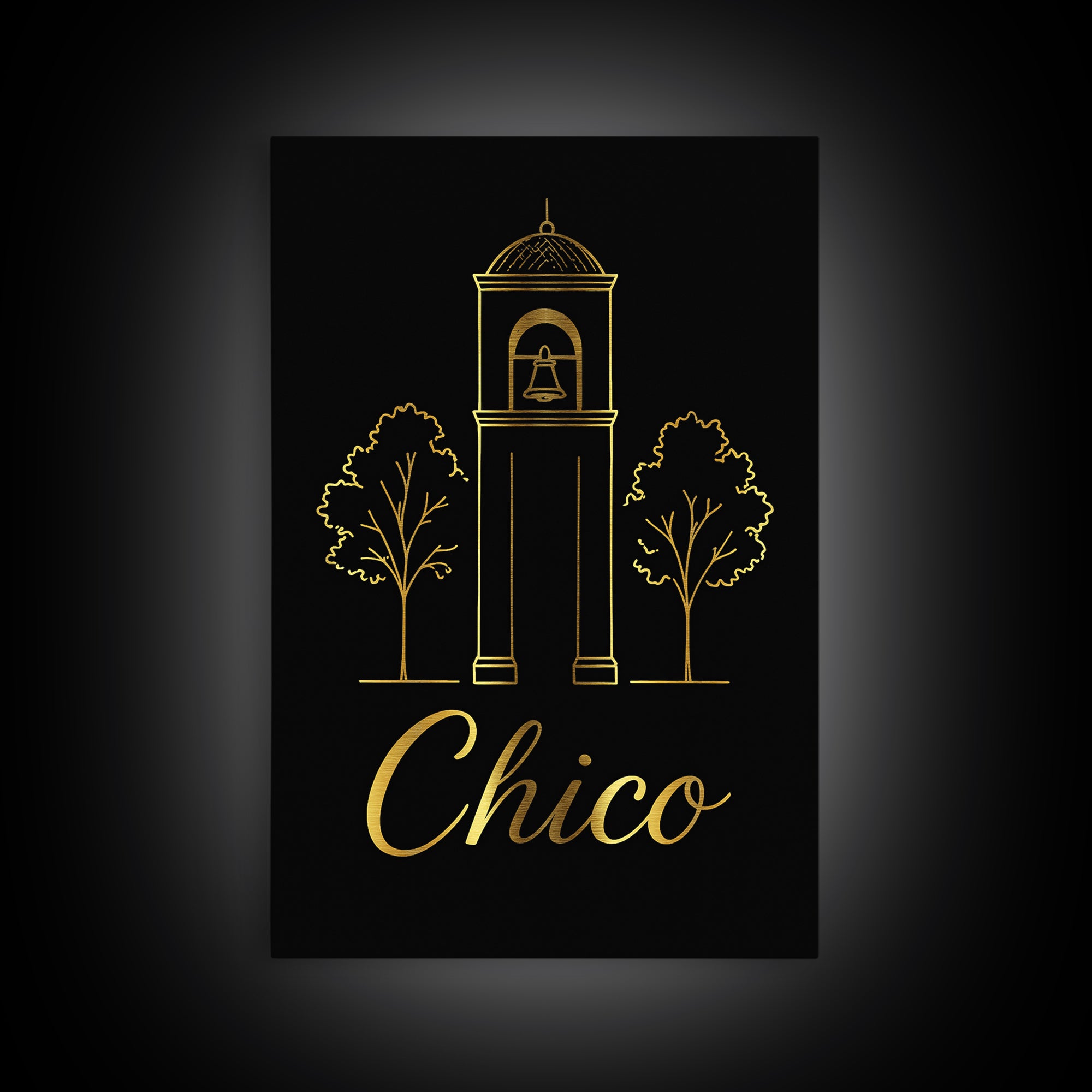 Chico Travel Poster, Framed Canvas Print, Dark Minimalist Wall Art, Chico Poster Print, City Art Print, Living Room Wall Art, Home Decor