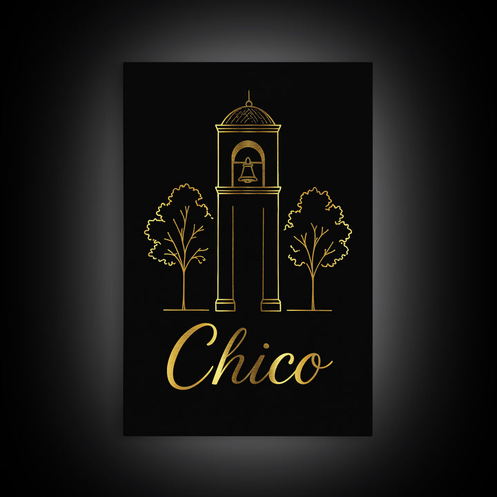 Chico Travel Poster, Framed Canvas Print, Dark Minimalist Wall Art, Chico Poster Print, City Art Print, Living Room Wall Art, Home Decor