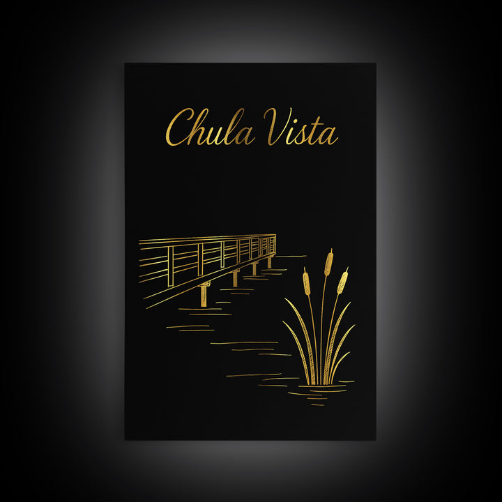 Chula Vista California Travel Poster, Canvas Print, Gold Outline Poster Art, Chula Vista Travel Art, City Illustration, Travel Poster Set