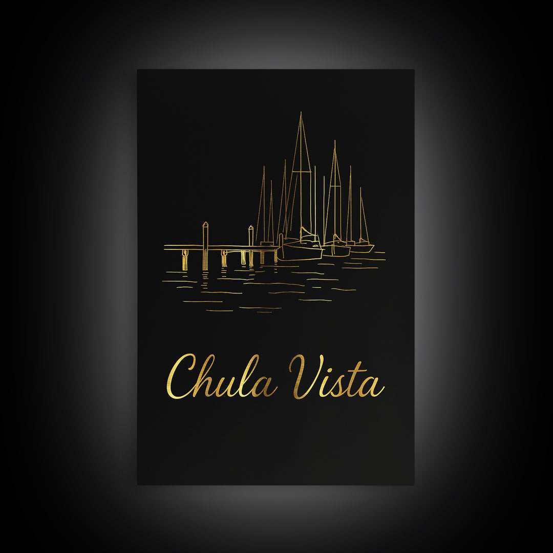 Chula Vista Travel Poster, Canvas Print, Black Gold Minimalist Art, Chula Vista Travel Art, Retro Travel Print, Travel Wall Decor