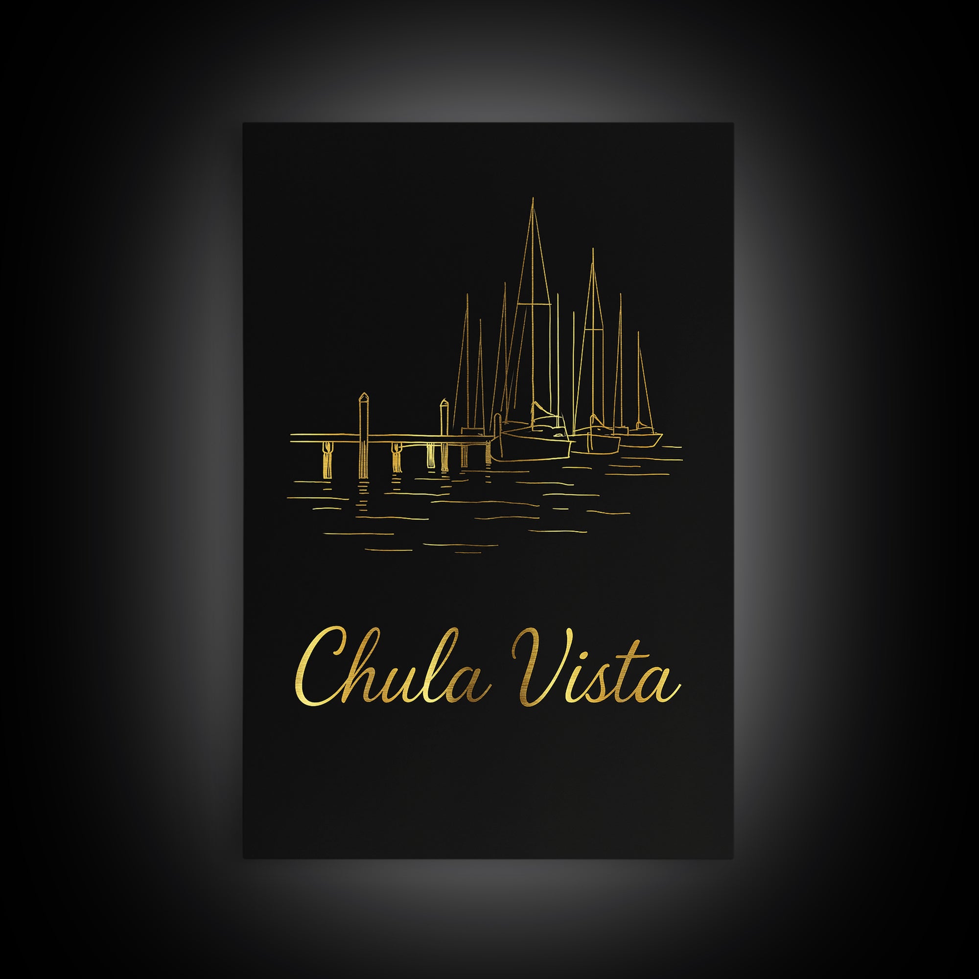 Chula Vista Travel Poster, Canvas Print, Black Gold Minimalist Art, Chula Vista Travel Art, Retro Travel Print, Travel Wall Decor