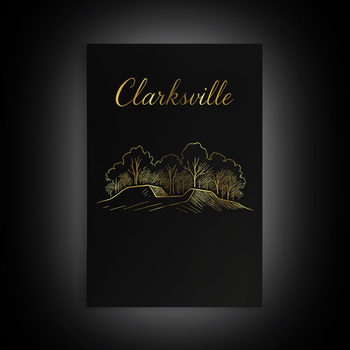 Clarksville Travel Poster, Framed Canvas Print, Dark Minimalist Wall Art, Clarksville Wall Art, Home Office Decor, City Art Print
