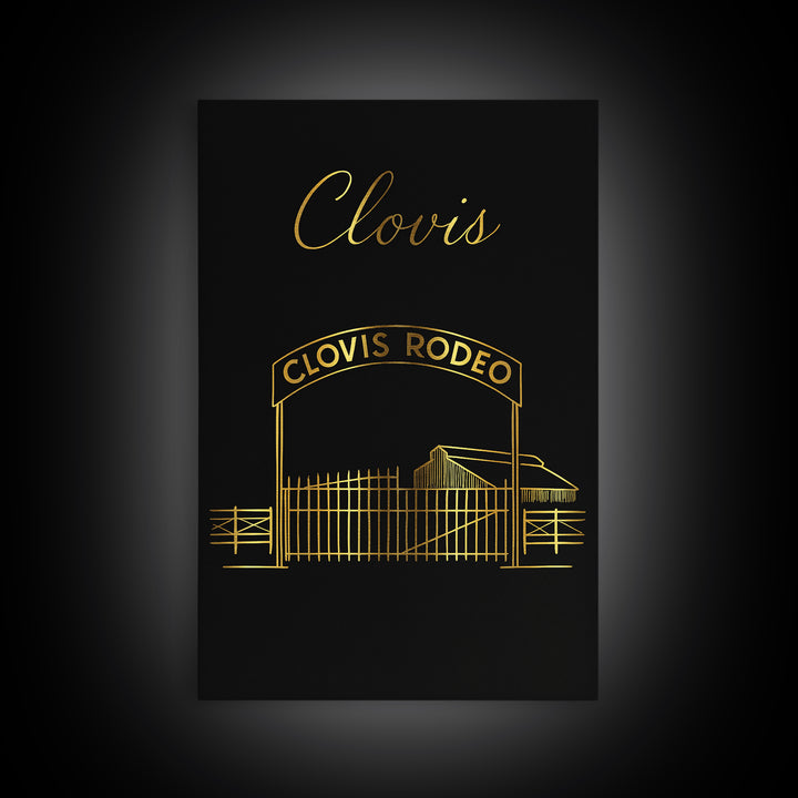 Clovis California Travel Poster, Canvas Print, Black Gold Minimalist Art, Clovis Poster Print, Mid Century Wall Art, Travel Wall Decor