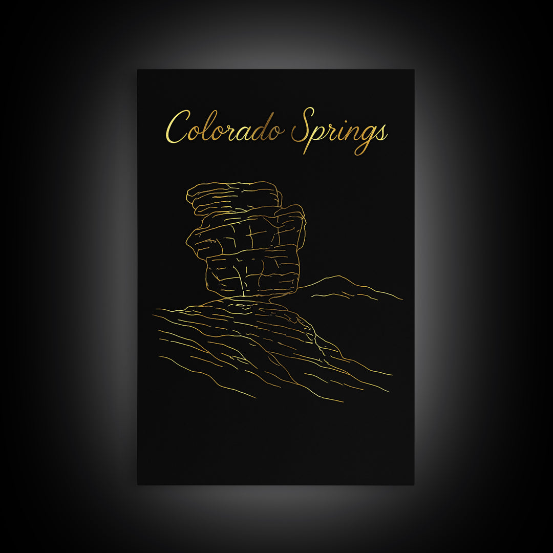 Colorado Springs Travel Poster, Framed Canvas Print, Black Gold Minimalist Art, Colorado Springs Poster Print, Fine Art Print, Design 2
