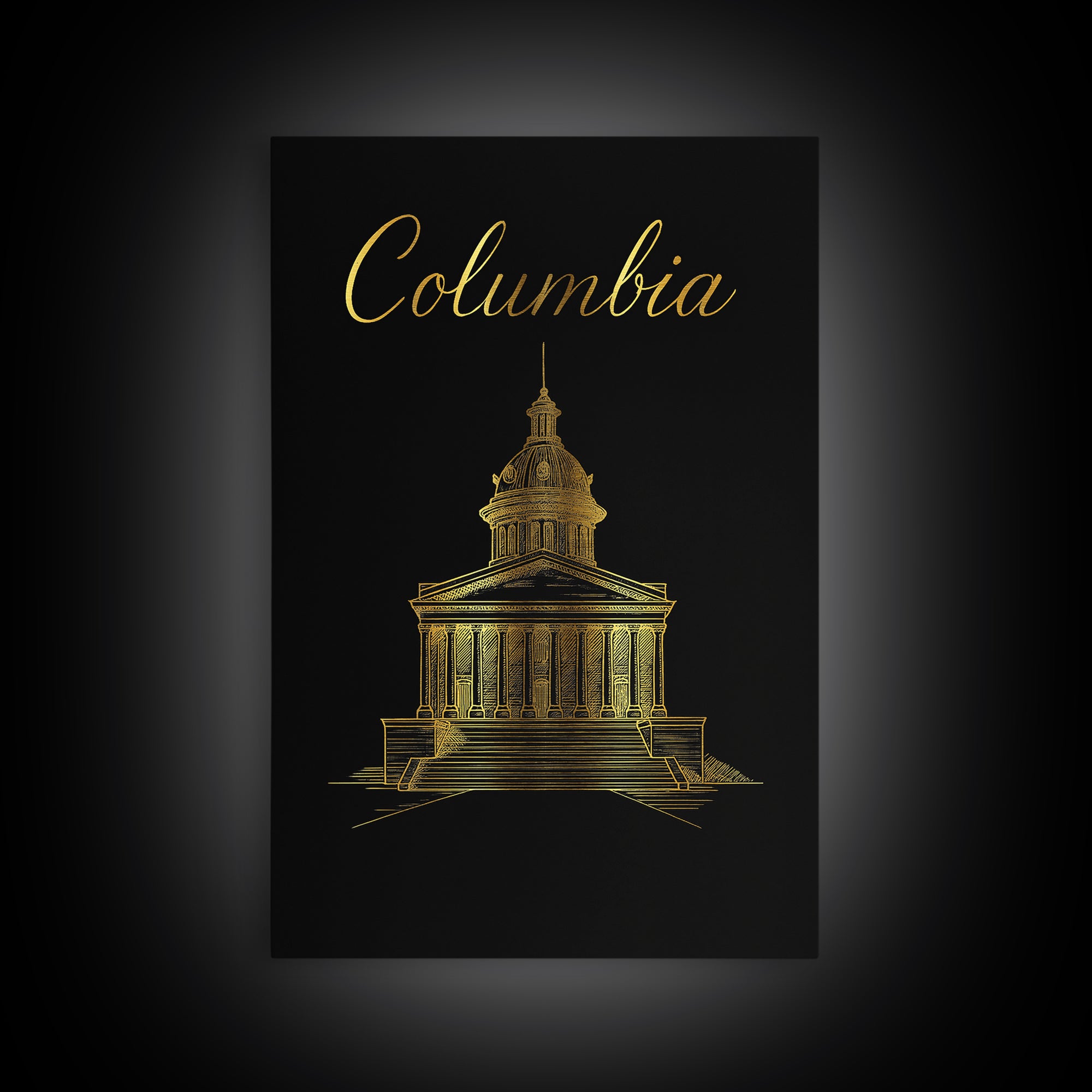 Columbia Travel Poster, Canvas Print, Minimalist Gold Line Art, Columbia City Art, City Art Print, Travel Wall Art, Wanderlust Decor