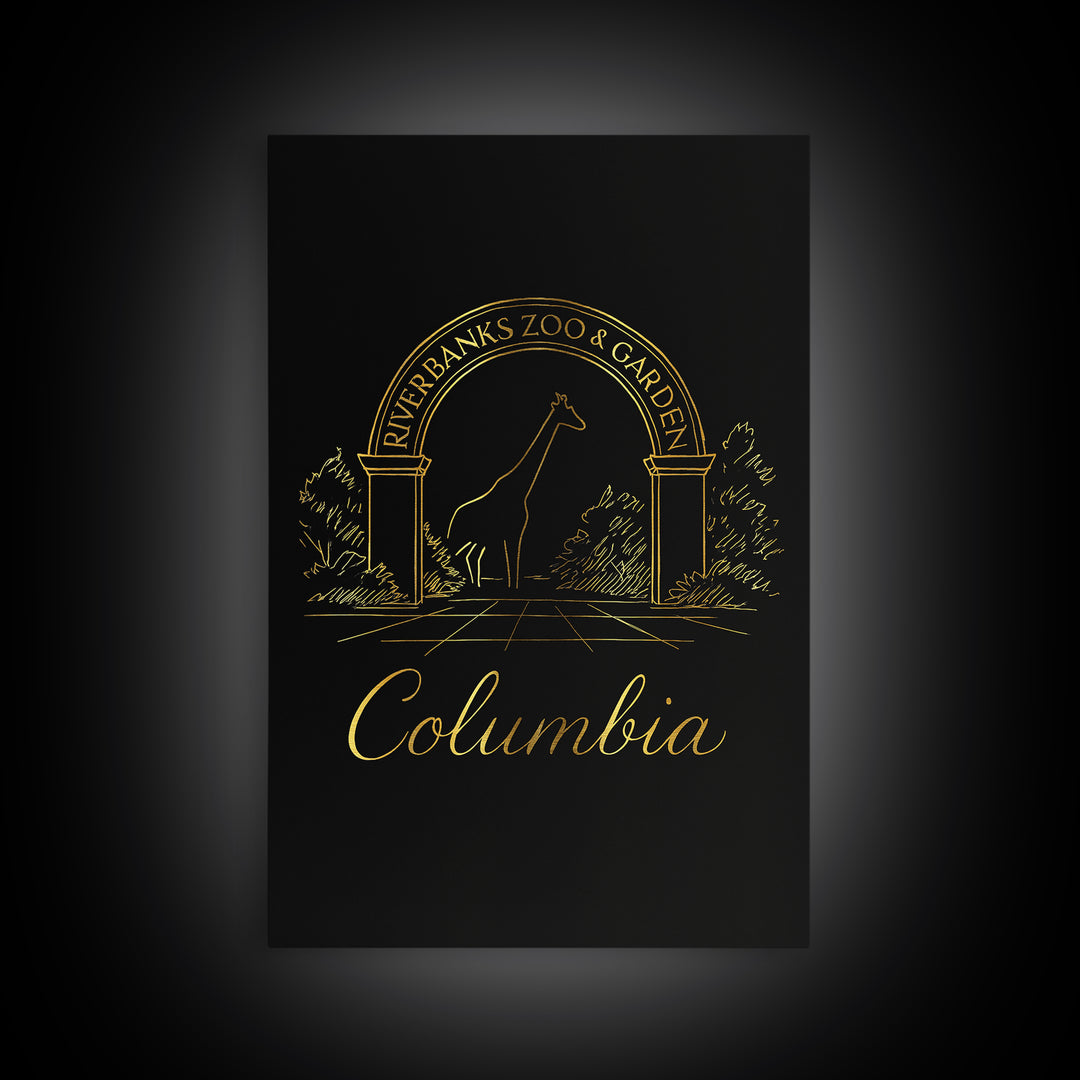 Columbia Travel Poster, Canvas Print, Gold Outline Poster Art, Columbia Art Print, City Illustration, Travel Wall Decor, Travel Poster Set