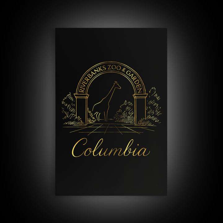 Columbia Travel Poster, Canvas Print, Gold Outline Poster Art, Columbia Art Print, City Illustration, Travel Wall Decor, Travel Poster Set