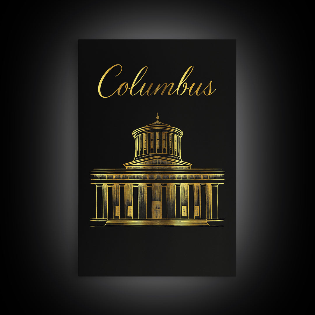 Columbus Travel Poster, Canvas Print, Minimalist Gold Line Art, Columbus Wall Art, Travel Poster Set, Wanderlust Decor, Travel Wall Decor