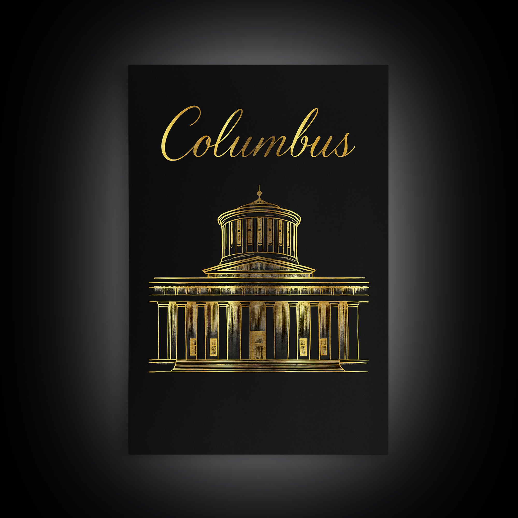 Columbus Travel Poster, Canvas Print, Minimalist Gold Line Art, Columbus Wall Art, Travel Poster Set, Wanderlust Decor, Travel Wall Decor