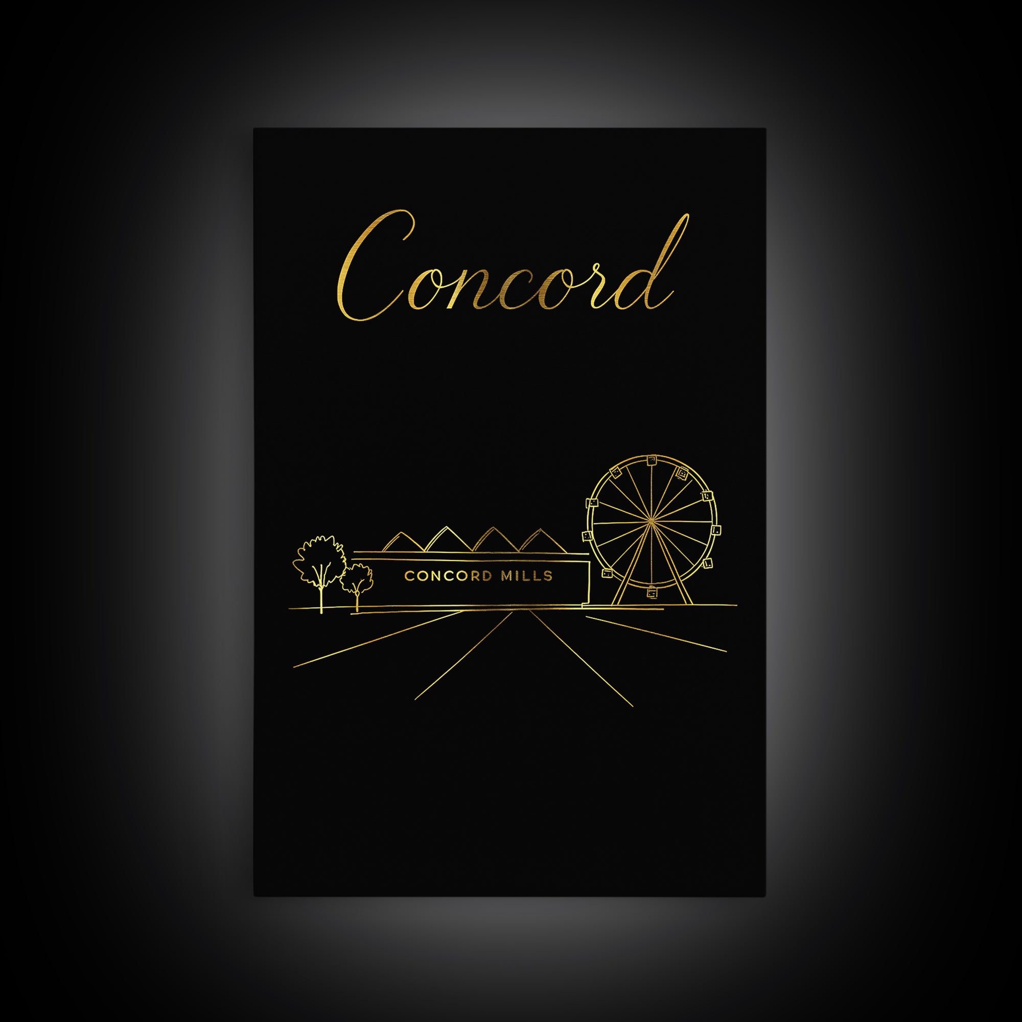 Concord Travel Poster, Framed Canvas Print, Minimalist Gold Line Art, Concord Poster Print, Wanderlust Decor, Home Office Decor