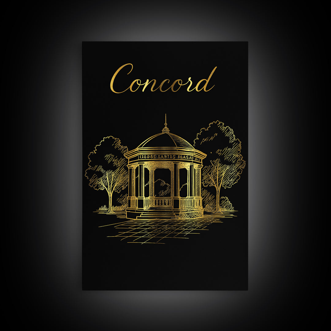 Concord Travel Poster, Canvas Print, Minimalist Gold Line Art, Concord Travel Art, City Travel Prints, Retro Travel Print, Wanderlust Decor