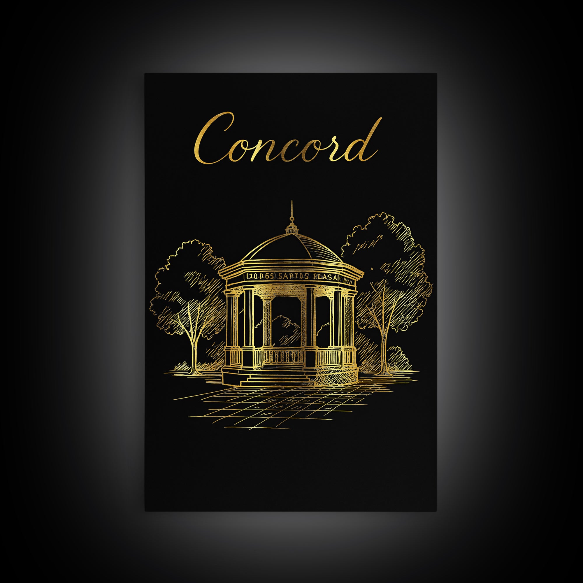 Concord Travel Poster, Canvas Print, Minimalist Gold Line Art, Concord Travel Art, City Travel Prints, Retro Travel Print, Wanderlust Decor