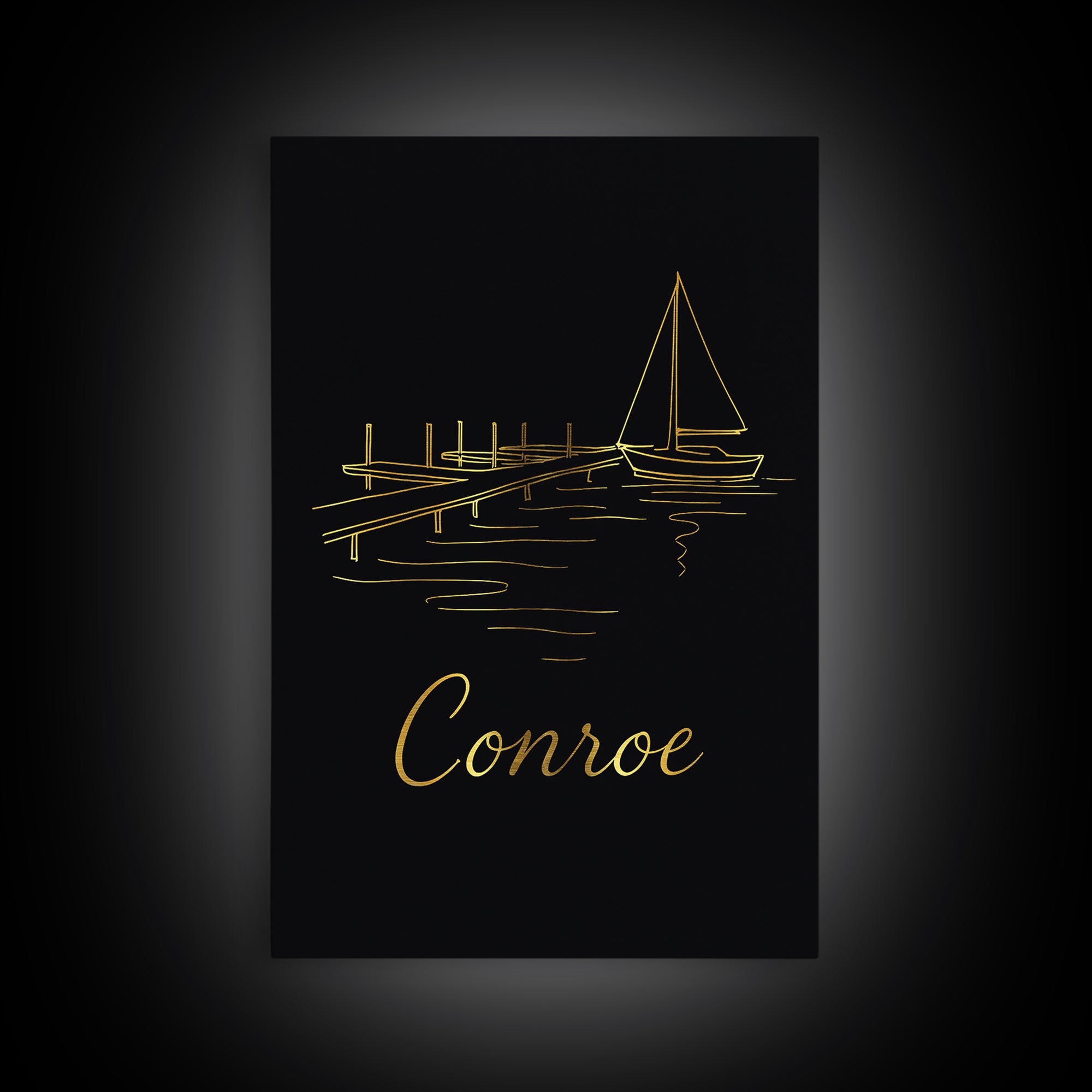Conroe Texas Travel Poster, Canvas Print, Dark Minimalist Wall Art, Conroe Art Print, Wanderlust Decor, Travel Print, Retro Travel Print
