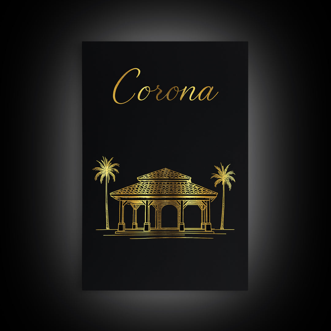 Corona Travel Poster, Framed Canvas Print, Dark Minimalist Wall Art, Corona City Art, Retro Travel Print, Travel Wall Art, Landscape Art