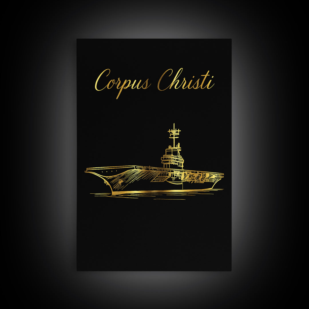 Corpus Christi Texas Travel Poster, Canvas Print, Minimalist Gold Line Art, Corpus Christi Art Print, Living Room Wall Art, Travel Decor
