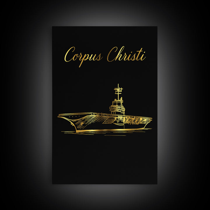Corpus Christi Texas Travel Poster, Canvas Print, Minimalist Gold Line Art, Corpus Christi Art Print, Living Room Wall Art, Travel Decor